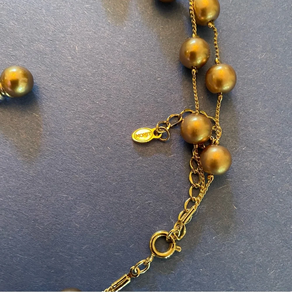 MONET PEARL DOUBLE STRAND NECKLACE W/MATCHING PEARL STUD EARRINGS - Picture 3 of 8